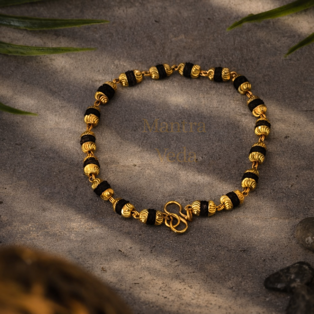 Gold Plated Black Grace Rudraksha Bracelet For Women