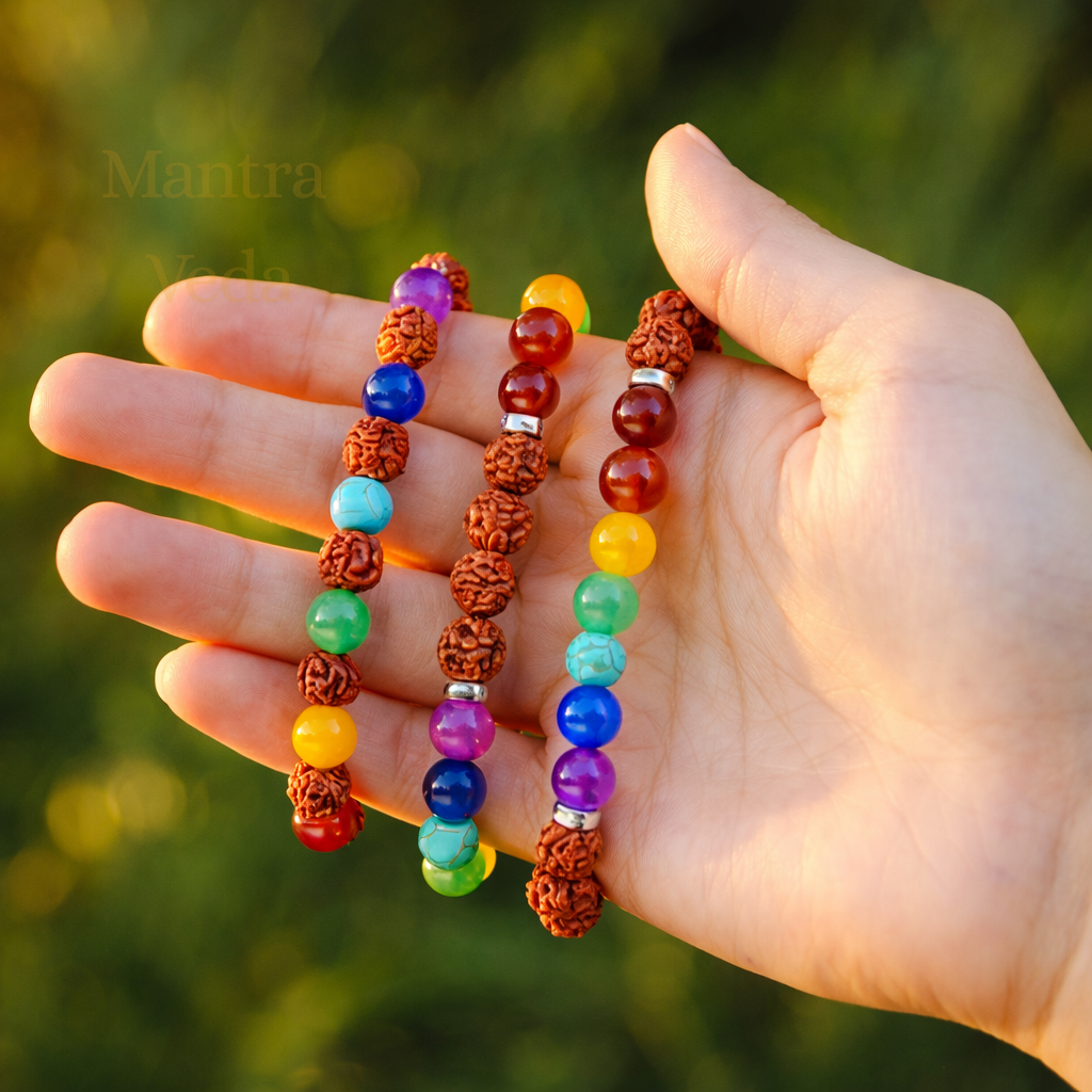 7 Chakra x Rudraksha Bands - Free Size Bracelet