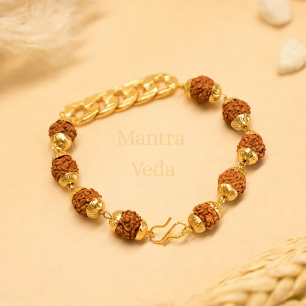 Gold Plated Links Rudraksha Bracelet For Men
