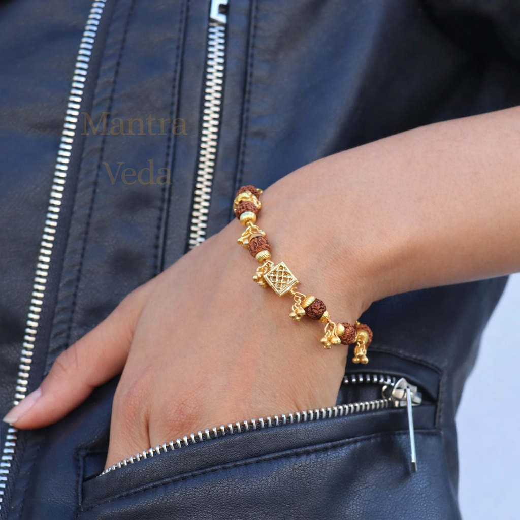 Gold Plated Cubio Rudraksha Bracelet For Women