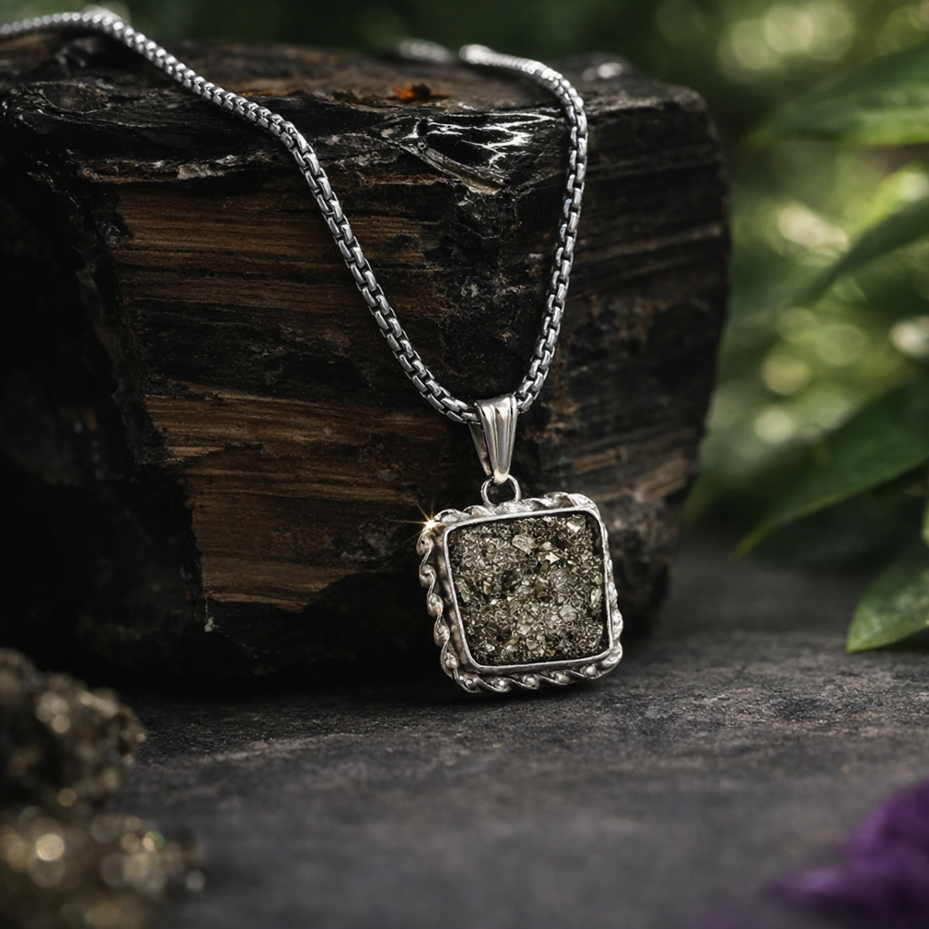 Silver Plated Raw Pyrite Stone Pendant