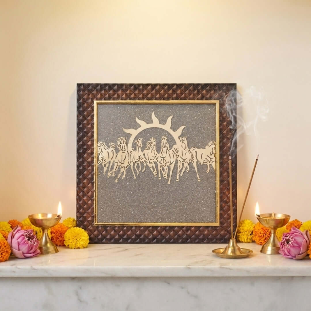 7 Horses on Raw Pyrite Frame