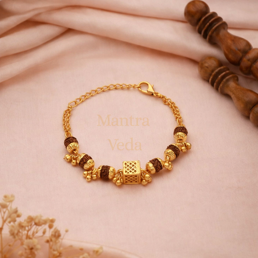 Gold Plated Cubio Rudraksha Bracelet For Women