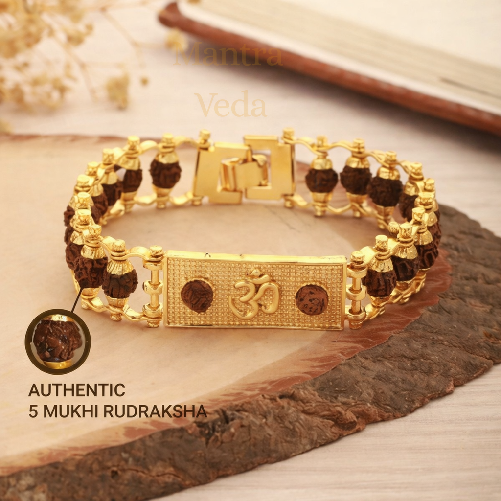 Gold Plated Modern Om Rudraksha Bracelet