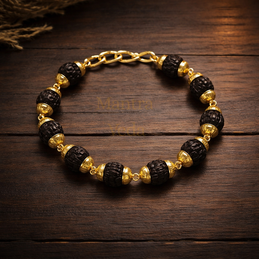 Gold Plated Black Links Rudraksha Bracelet For Men