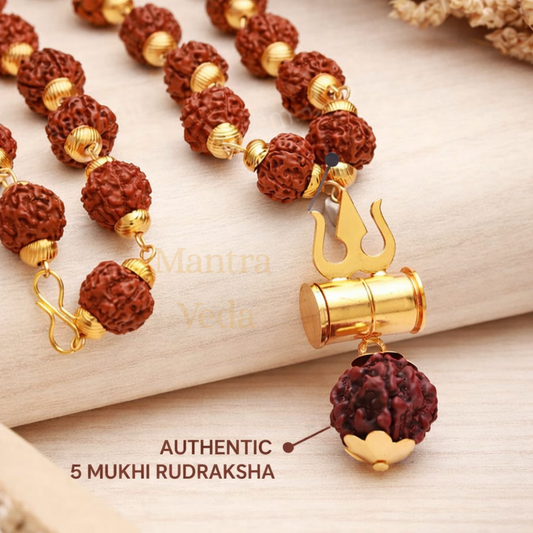 Gold Plated Rudraksha Trishool Necklace