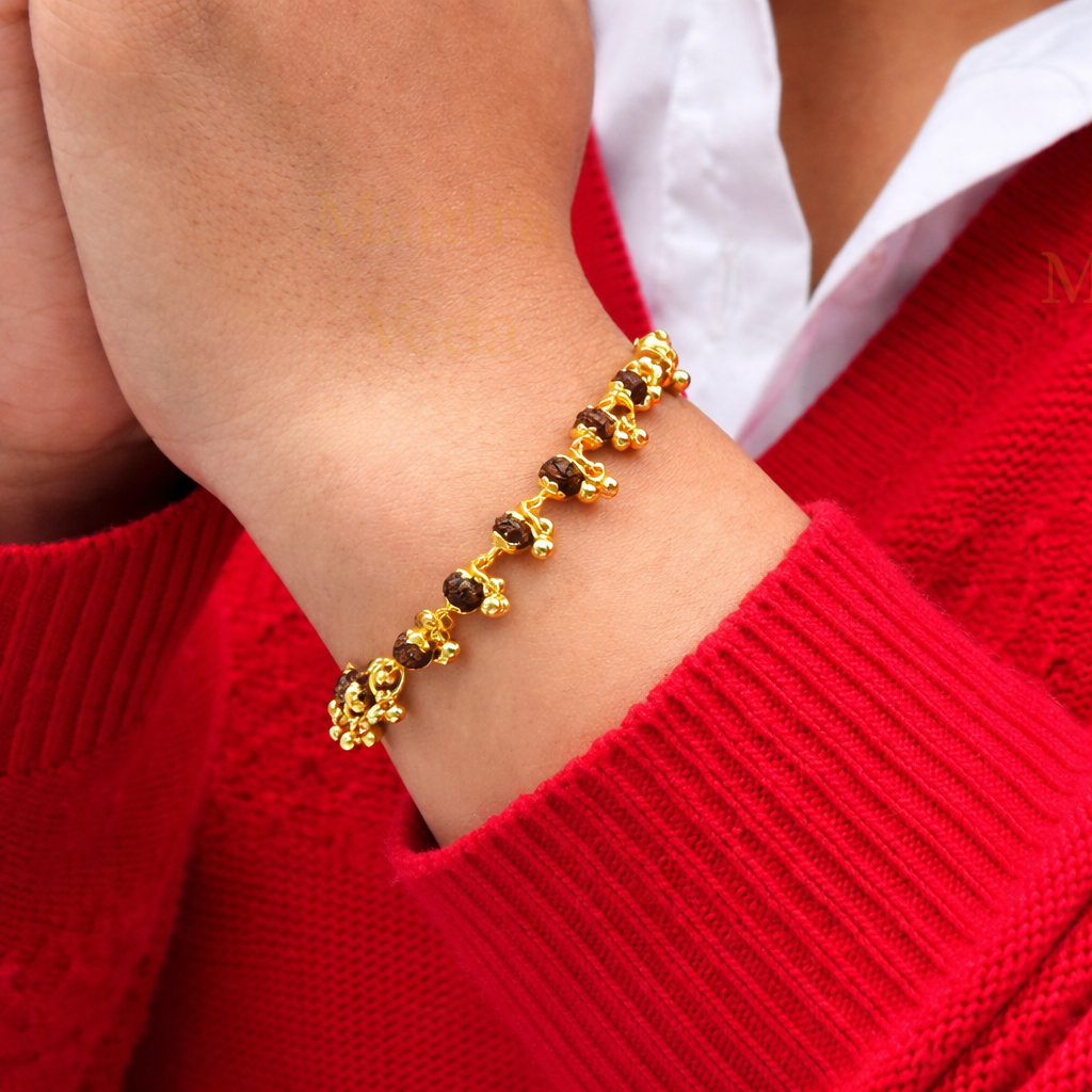 Gold Plated Elemental Rudraksha Bracelet For Women