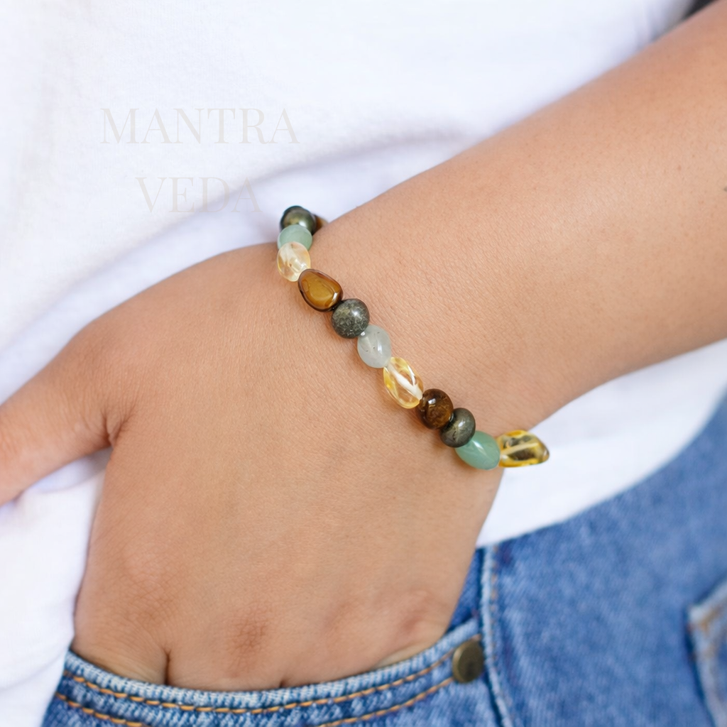 Money Magnet Tumble Stone Band - Pyrite, Tiger Eye, Citrine & Aventurine Beads
