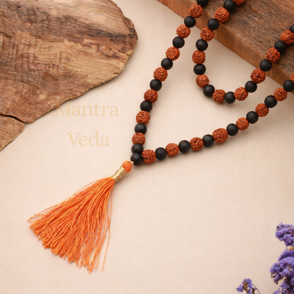 Divya Shaktam Rudraksha Karungali Mala - 108+1 Beads