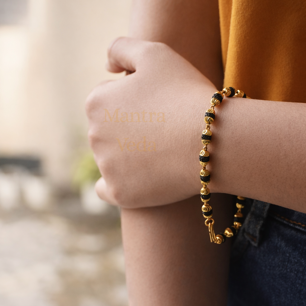 Gold Plated Black Grace Rudraksha Bracelet  For Women