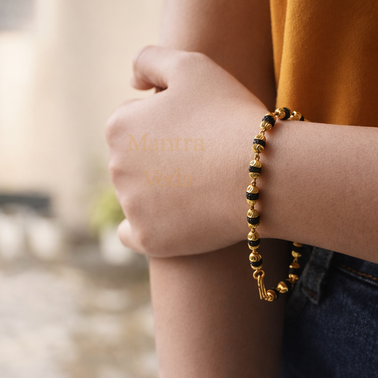 Gold Plated Black Grace Rudraksha Bracelet  For Women