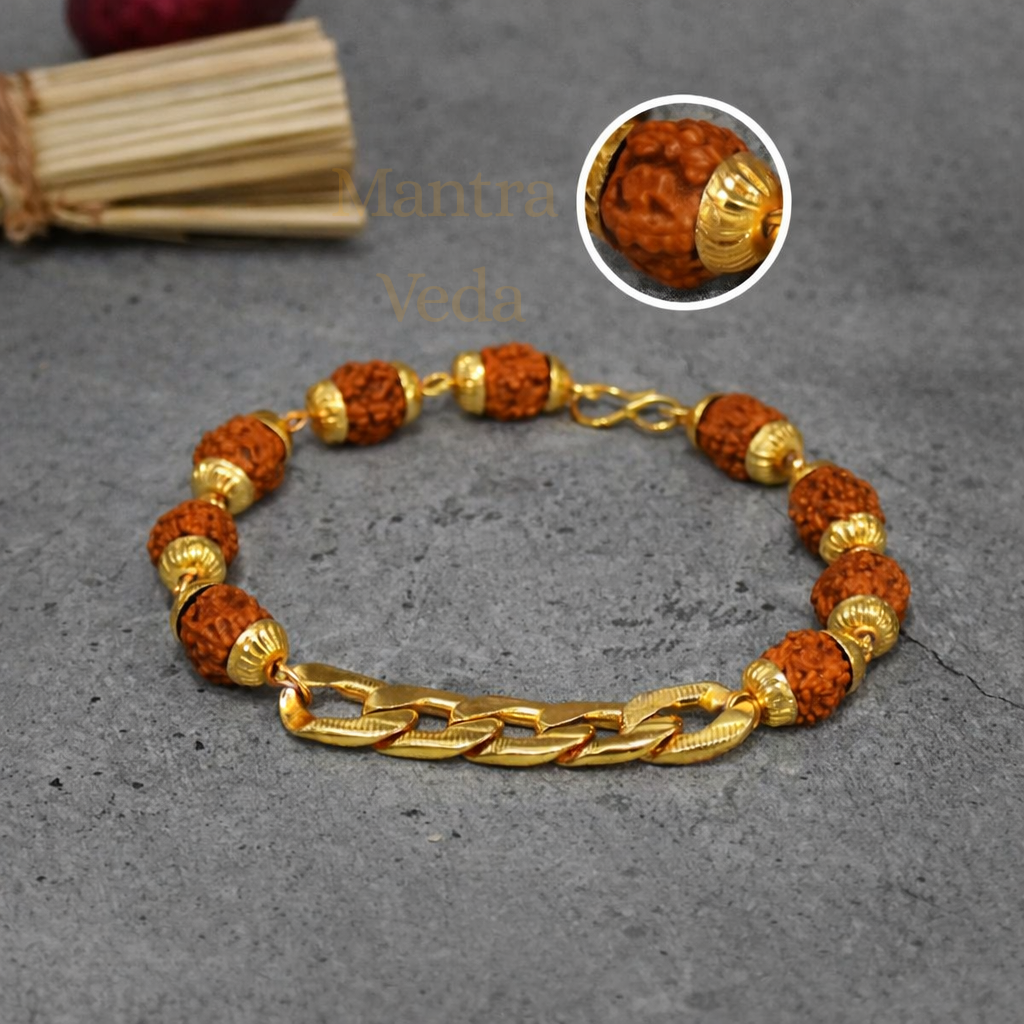 Gold Plated Links Rudraksha Bracelet For Men