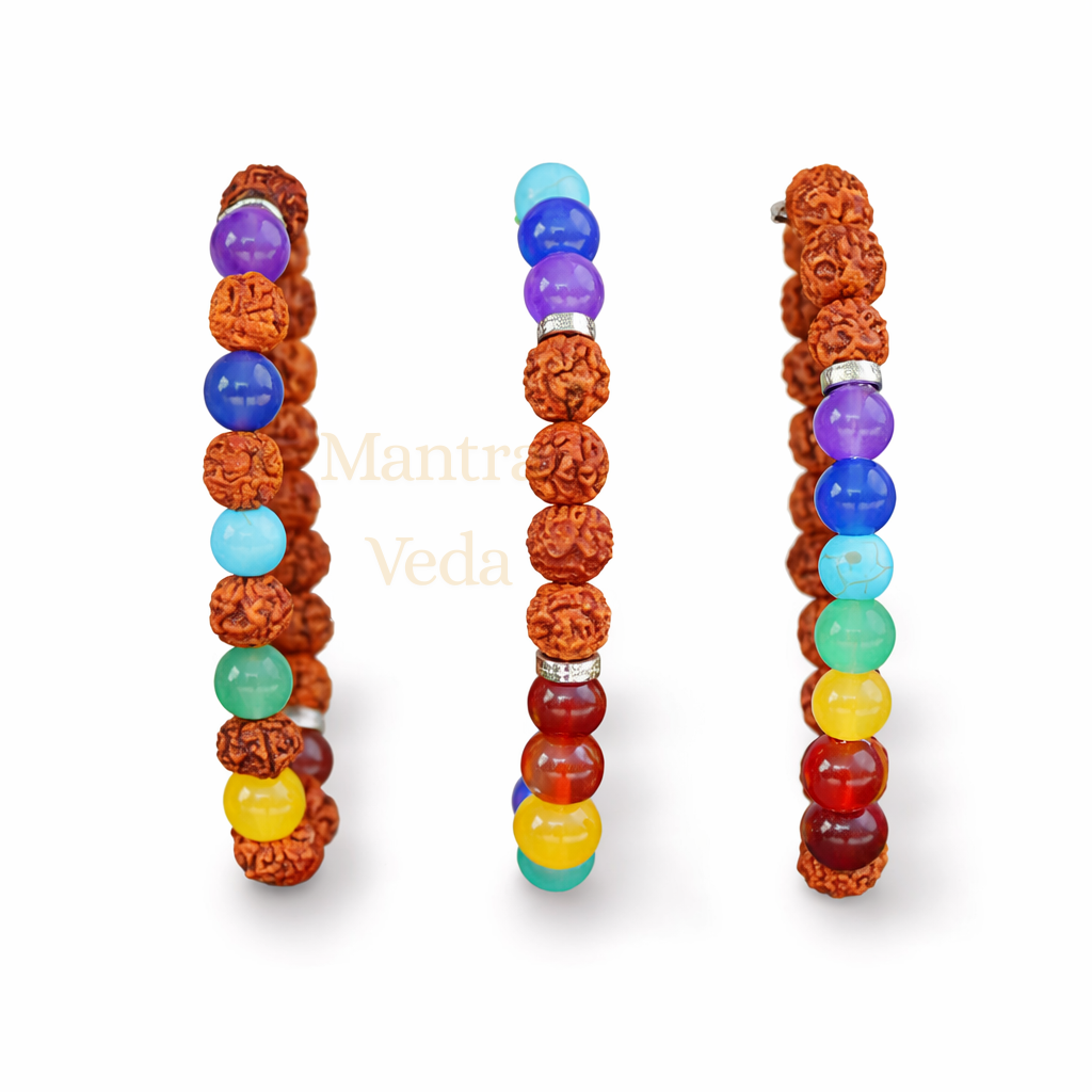 7 Chakra x Rudraksha Bands - Free Size Bracelet