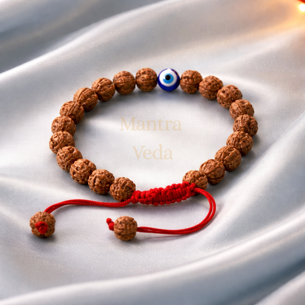 Authentic 5 Mukhi Rudraksha Evil Eye Tie-up Band