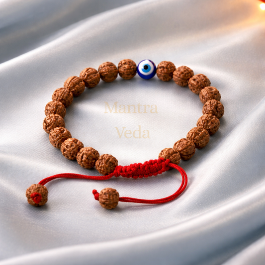Authentic 5 Mukhi Rudraksha Evil Eye Tie-up Band