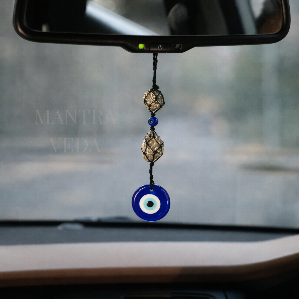 Nazar Rakshak Hanging Charm with Evil Eye and Pyrite stone