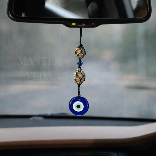 Nazar Rakshak Hanging Charm with Evil Eye and Pyrite stone