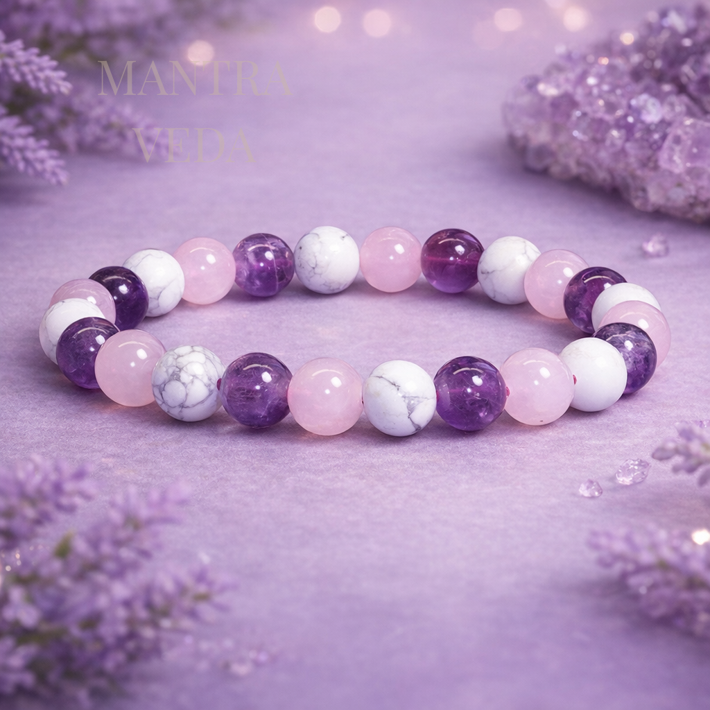 Serene Sleep Wellness Band - Amethyst, Rose Quartz & White Howlite Beads