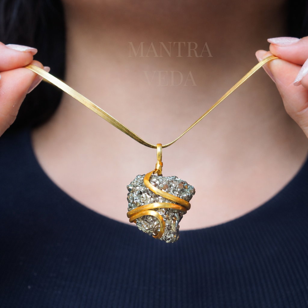 Gold Plated Raw Pyrite Stone Pendant