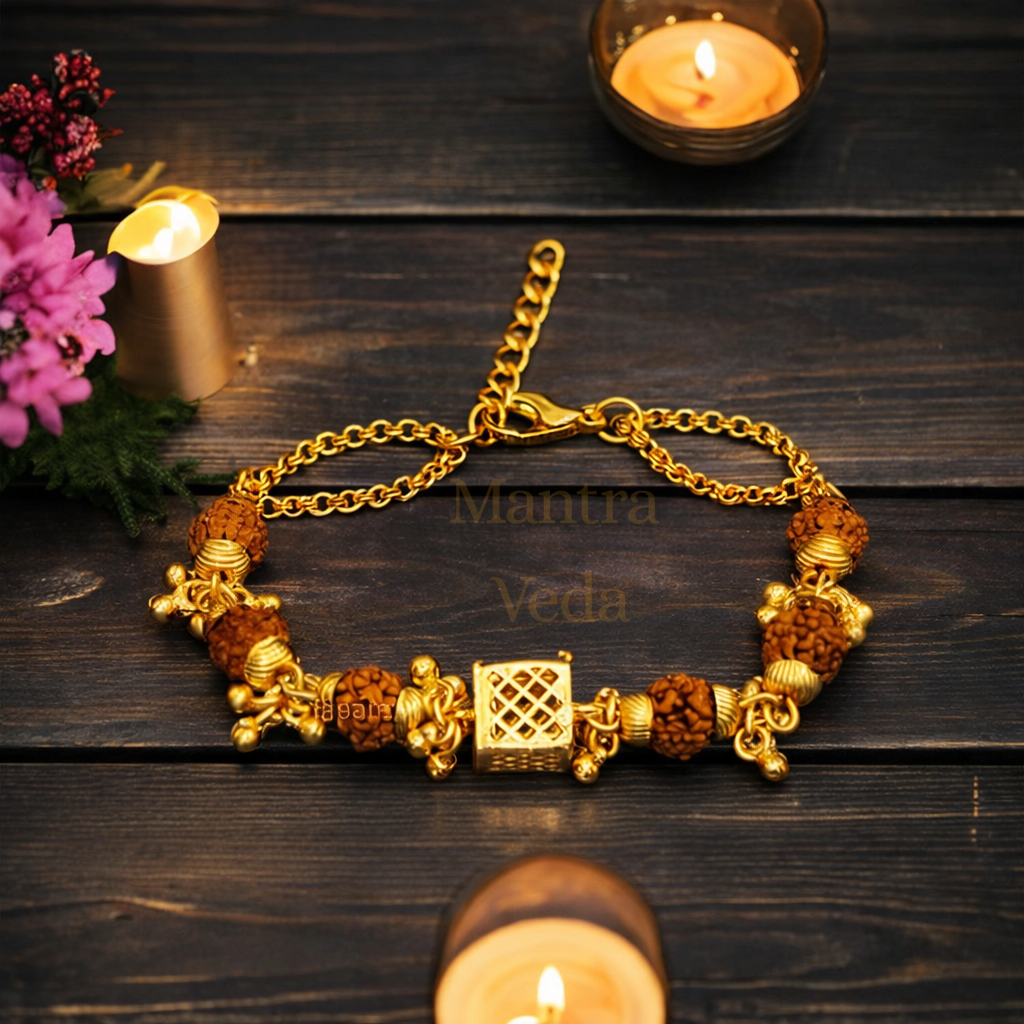 Gold Plated Cubio Rudraksha Bracelet For Women