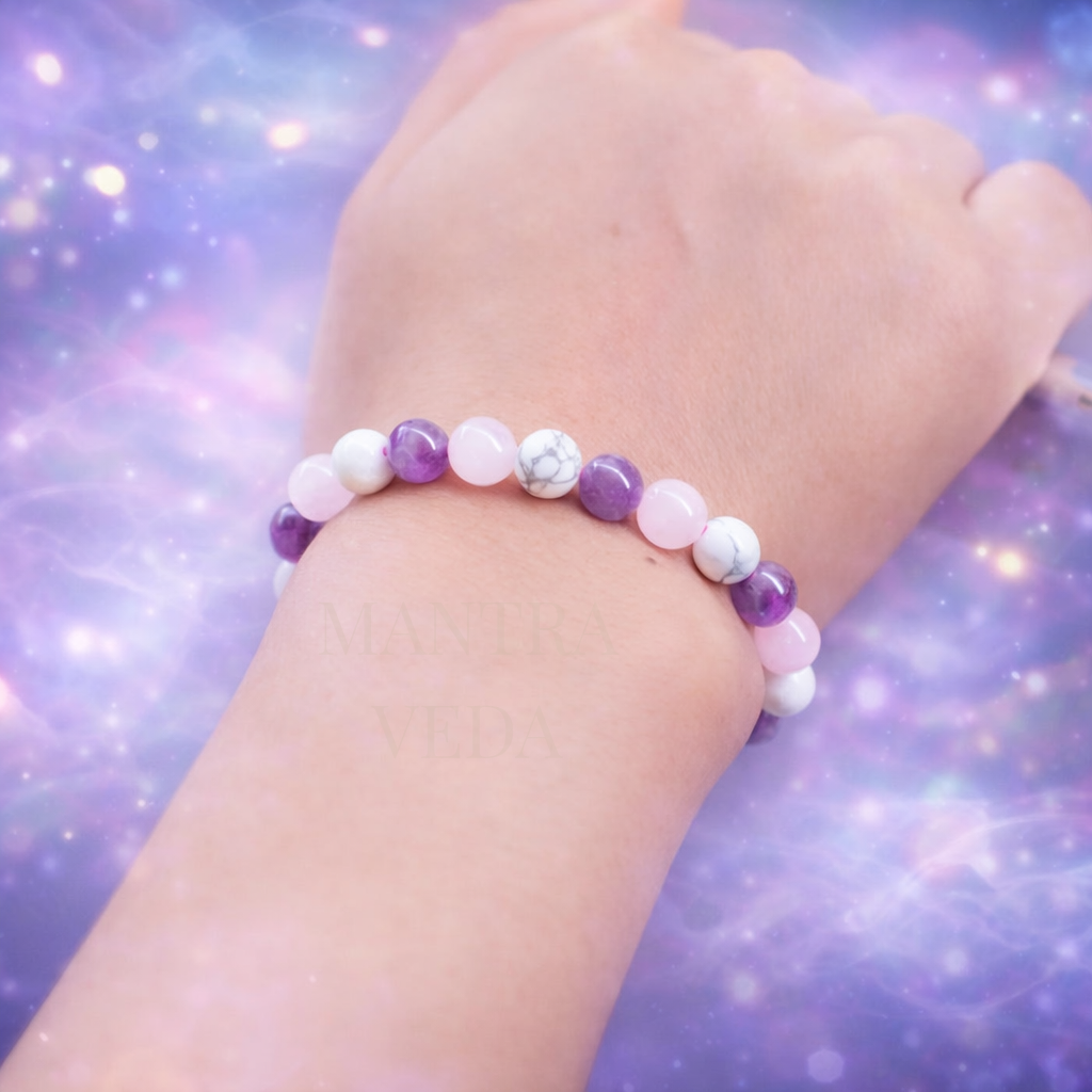 Serene Sleep Wellness Band - Amethyst, Rose Quartz & White Howlite Beads