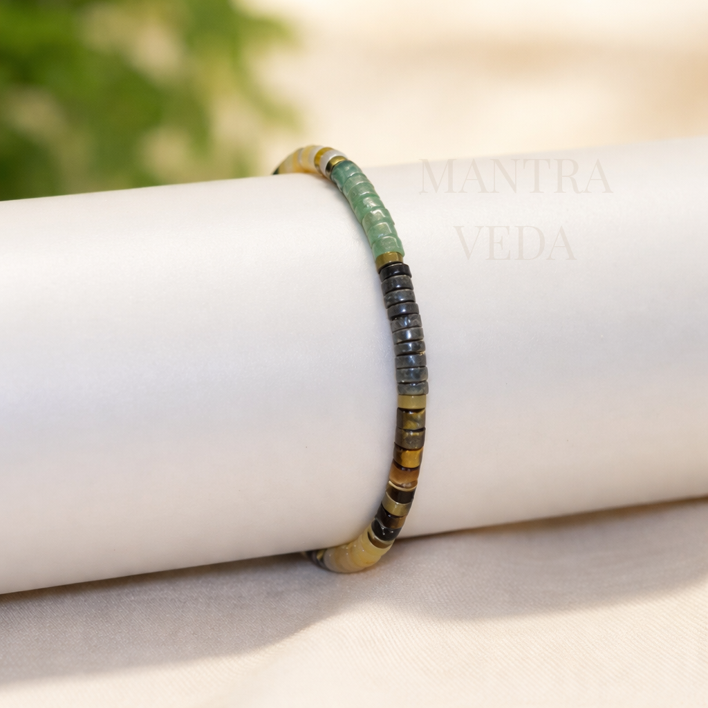 Minimal Money Magnet Tie-Up Band - Pyrite, Tiger Eye, Citrine & Aventurine Beads