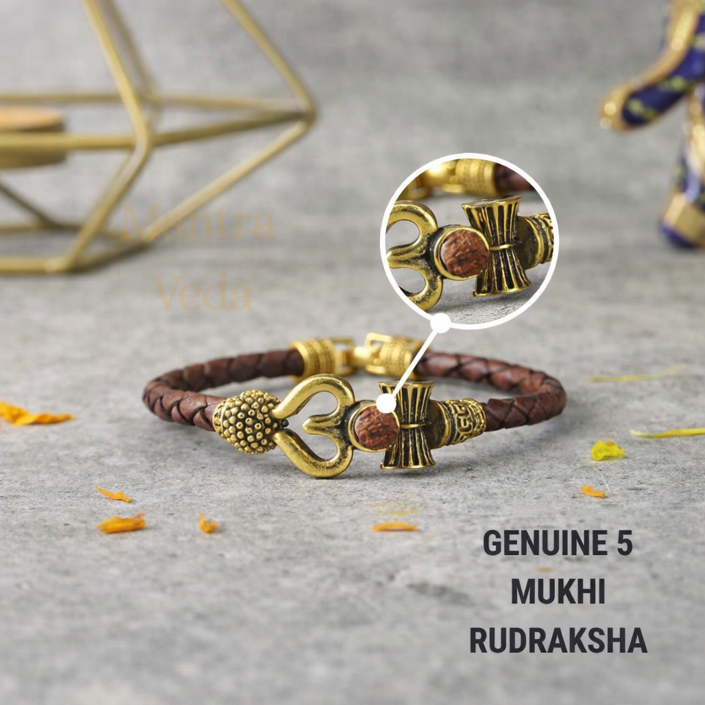Rustic Om Rudraksha Leather Bracelet For Men