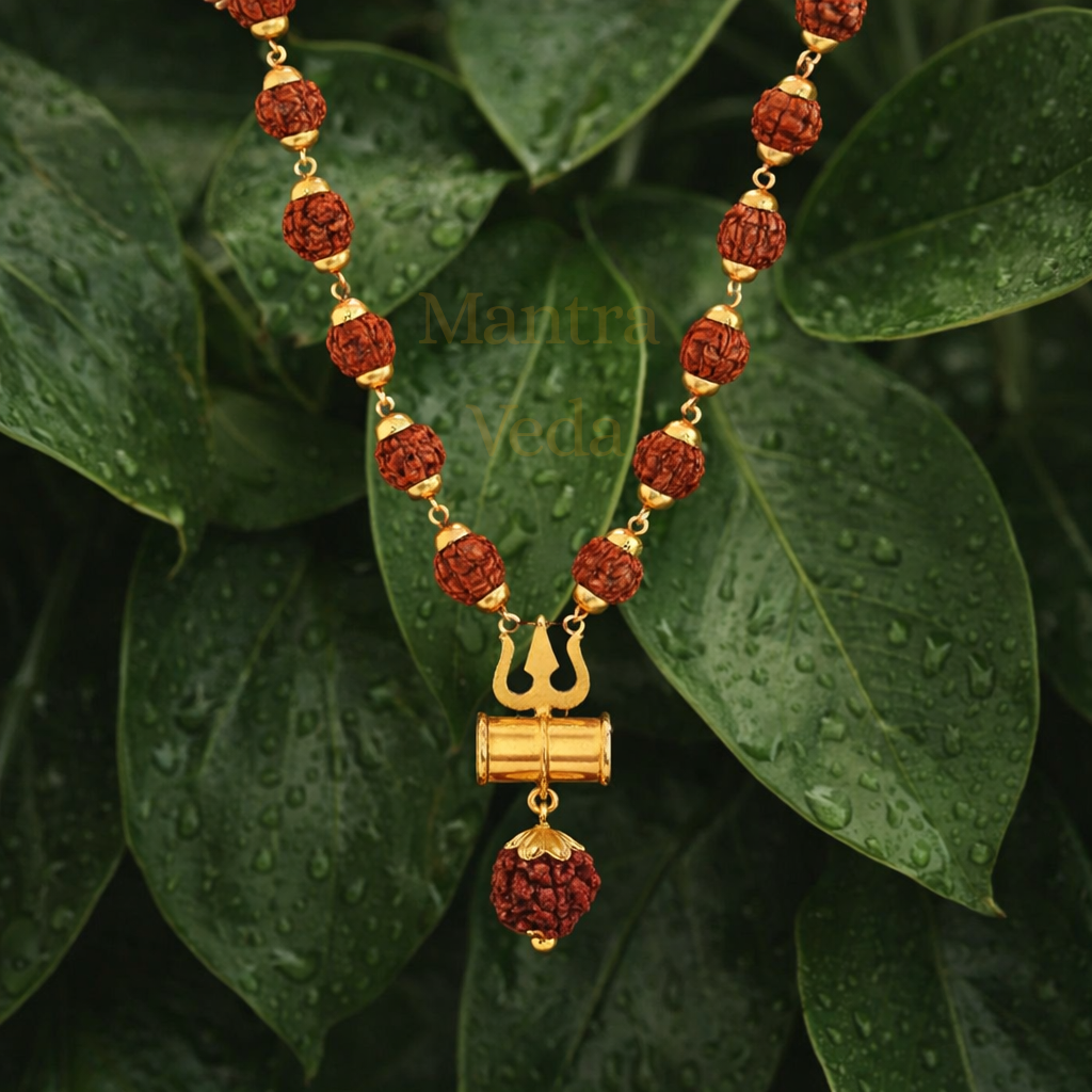 Gold Plated Rudraksha Trishool Necklace