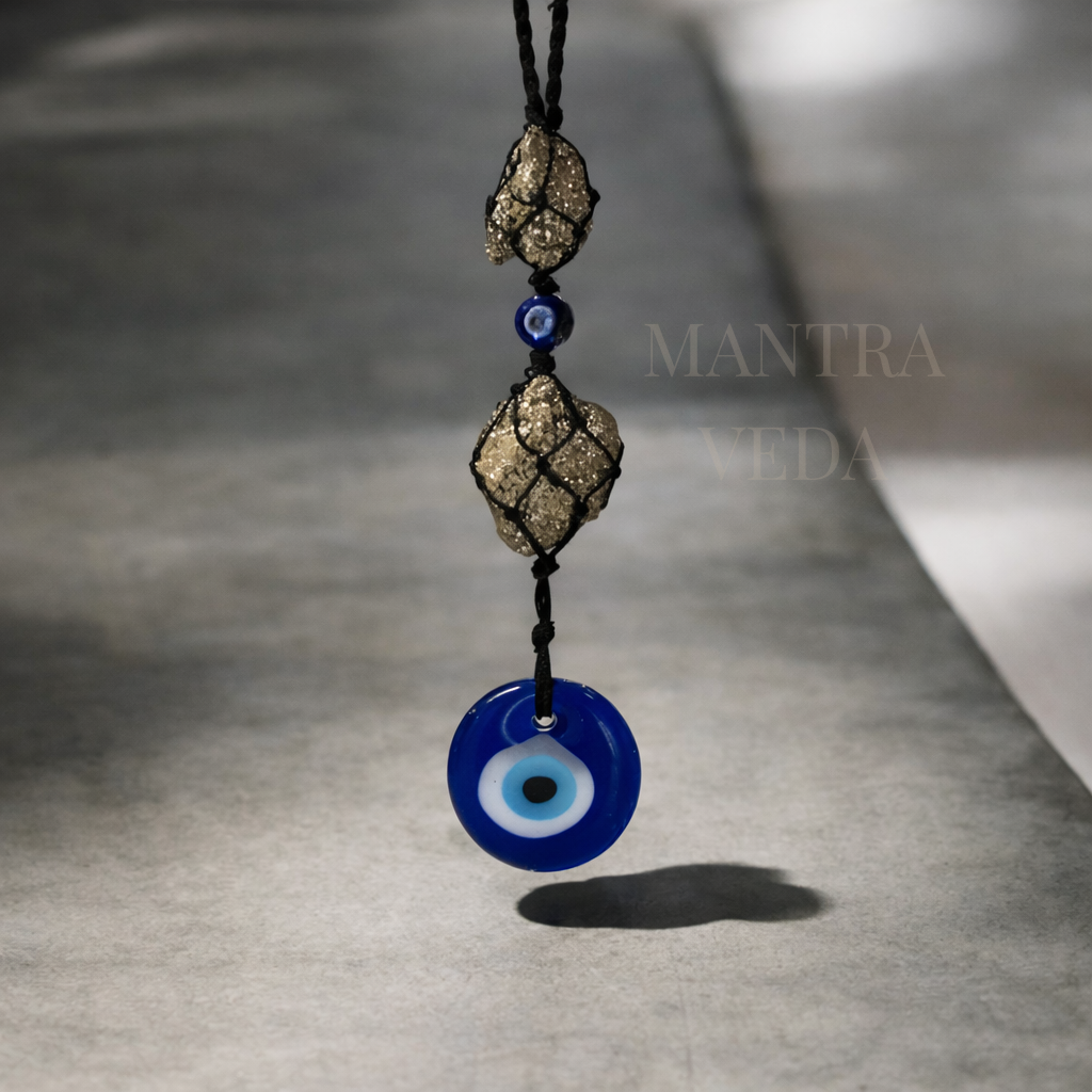 Nazar Rakshak Hanging Charm with Evil Eye and Pyrite stone