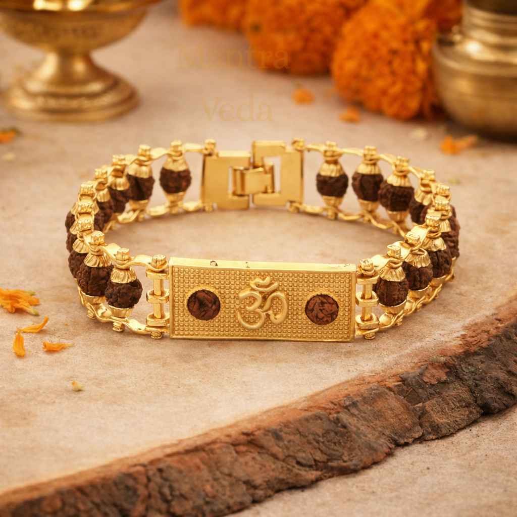 Gold Plated Modern Om Rudraksha Bracelet