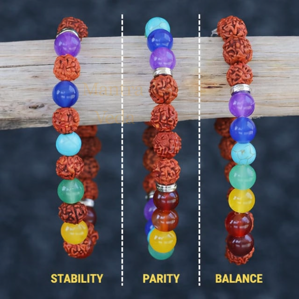 7 Chakra x Rudraksha Bands - Free Size Bracelet
