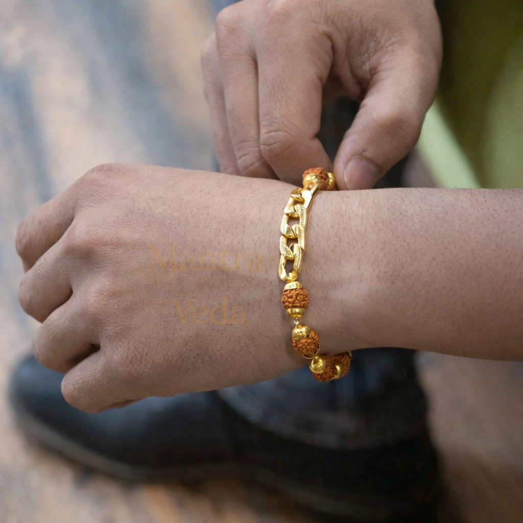 Gold Plated Links Rudraksha Bracelet For Men