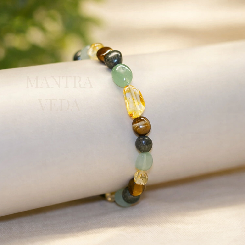 Money Magnet Tumble Stone Band - Pyrite, Tiger Eye, Citrine & Aventurine Beads