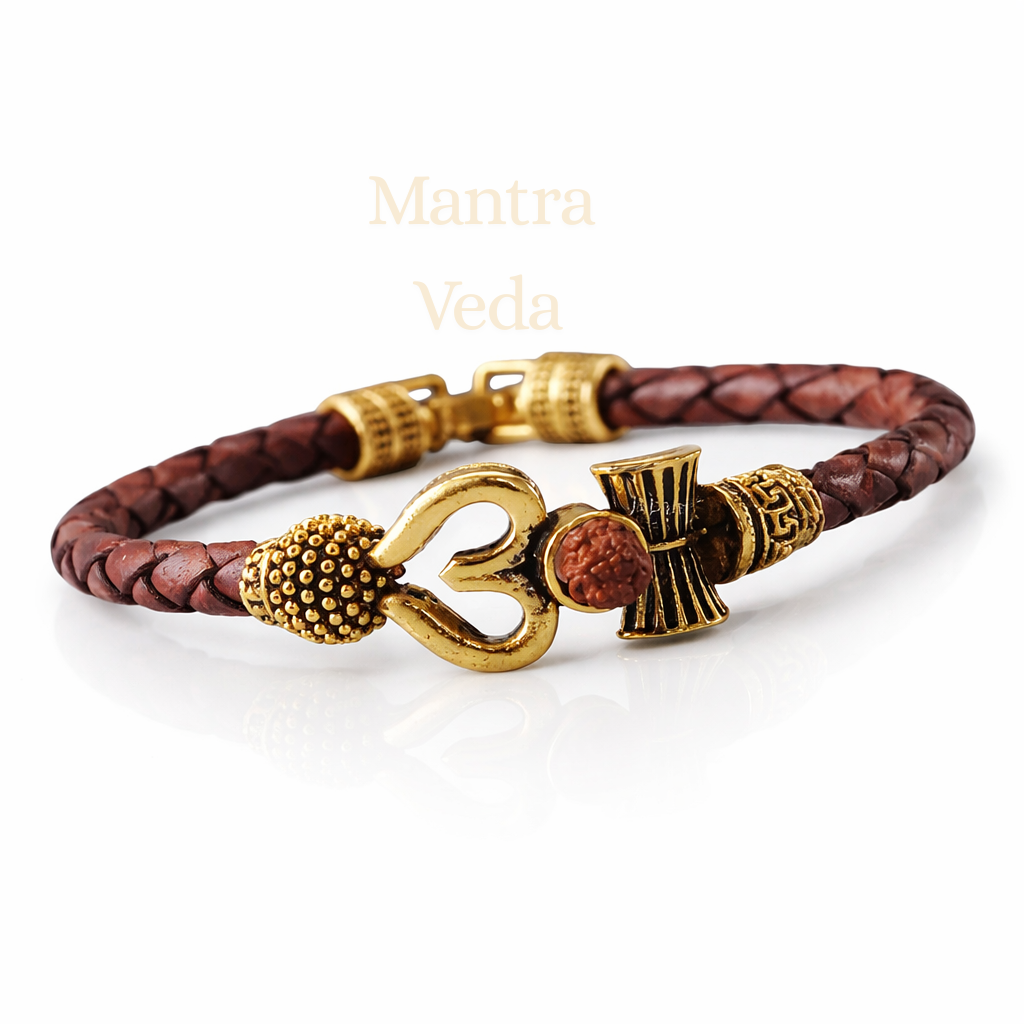 Rustic Om Rudraksha Leather Bracelet For Men