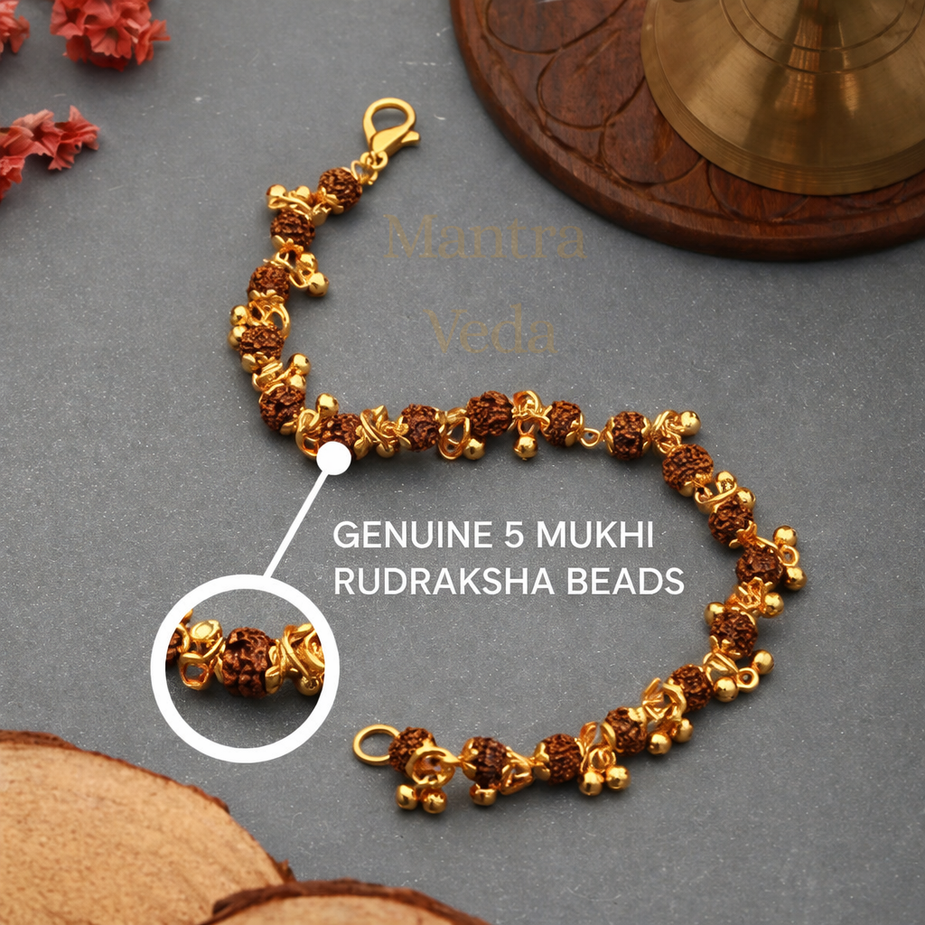 Gold Plated Elemental Rudraksha Bracelet For Women