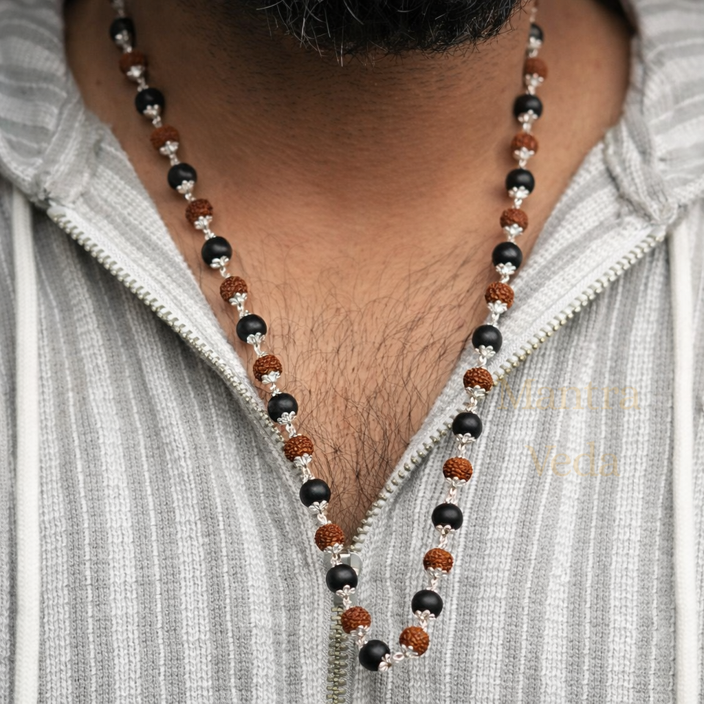 Silver Plated Divya Rudraksha Karungali Mala
