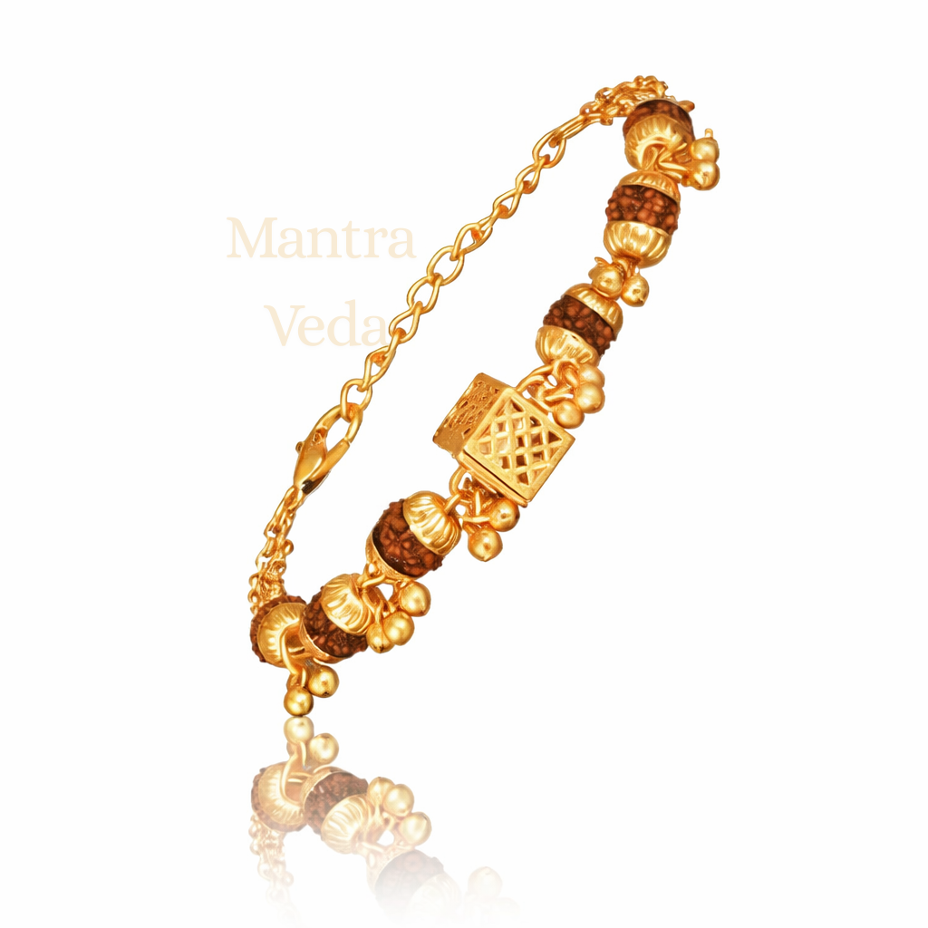 Gold Plated Cubio Rudraksha Bracelet For Women
