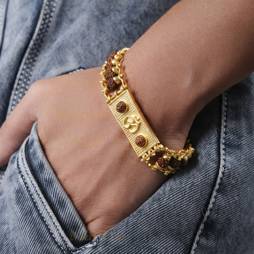Gold Plated Modern Om Rudraksha Bracelet
