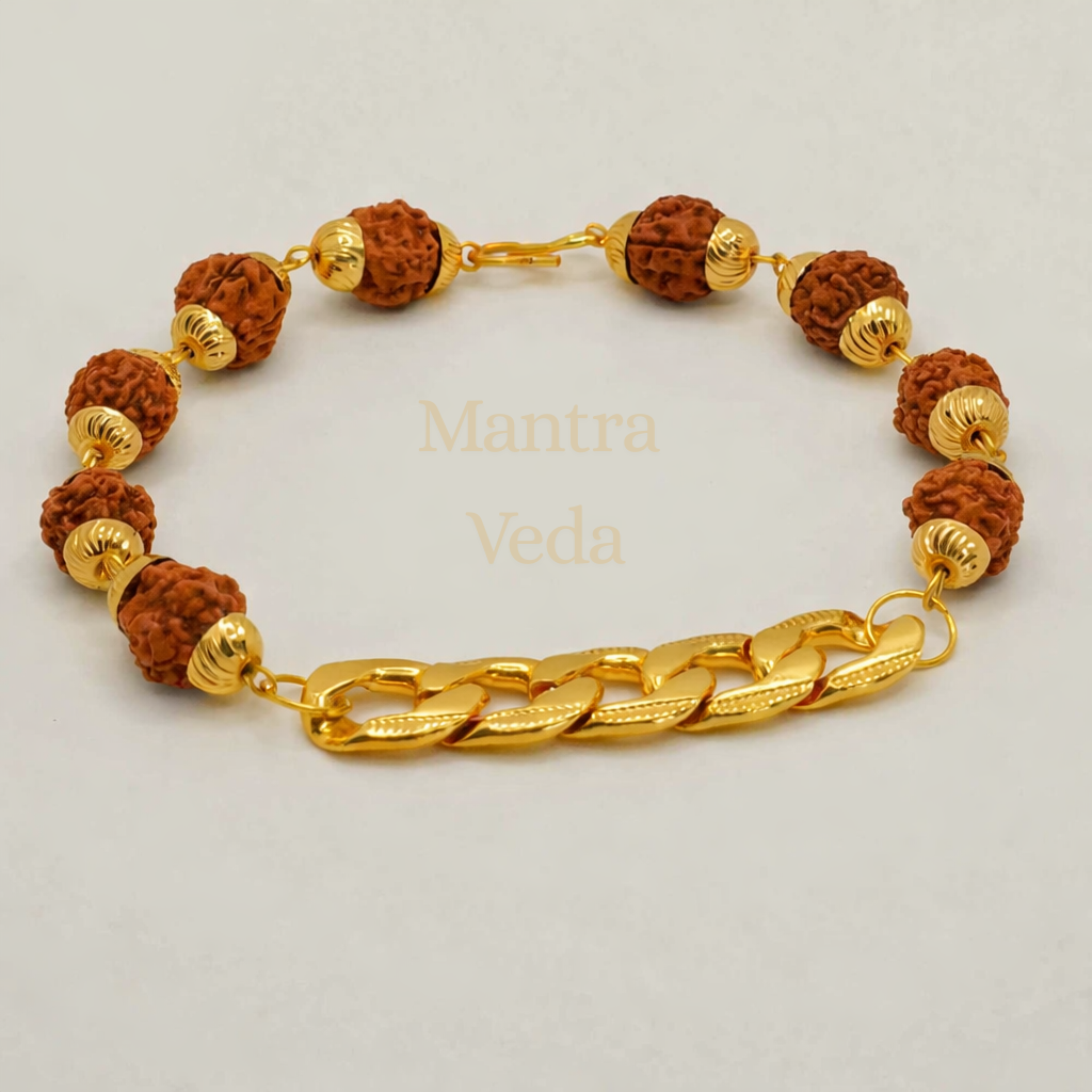 Gold Plated Links Rudraksha Bracelet For Men