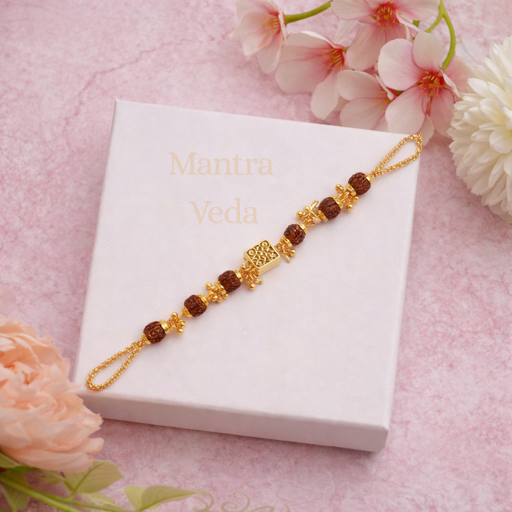 Gold Plated Cubio Rudraksha Bracelet For Women