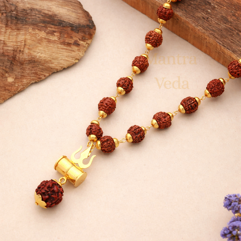 Gold Plated Rudraksha Trishool Necklace