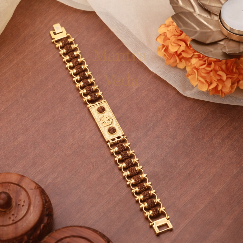 Gold Plated Modern Om Rudraksha Bracelet