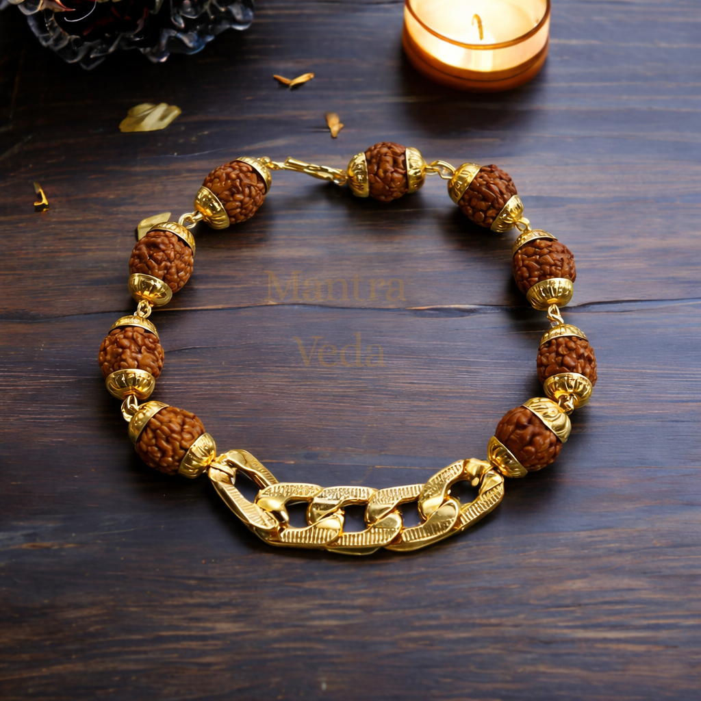 Gold Plated Links Rudraksha Bracelet For Men