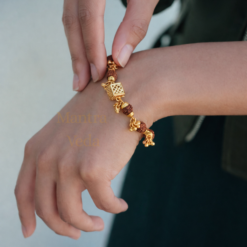 Gold Plated Cubio Rudraksha Bracelet For Women