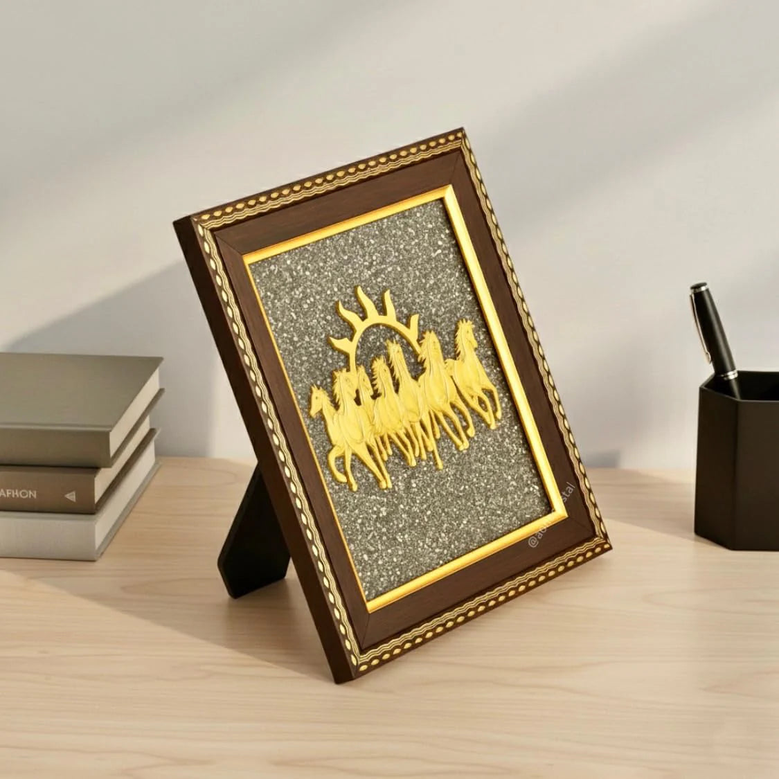 7 Horses on Raw Pyrite Frame