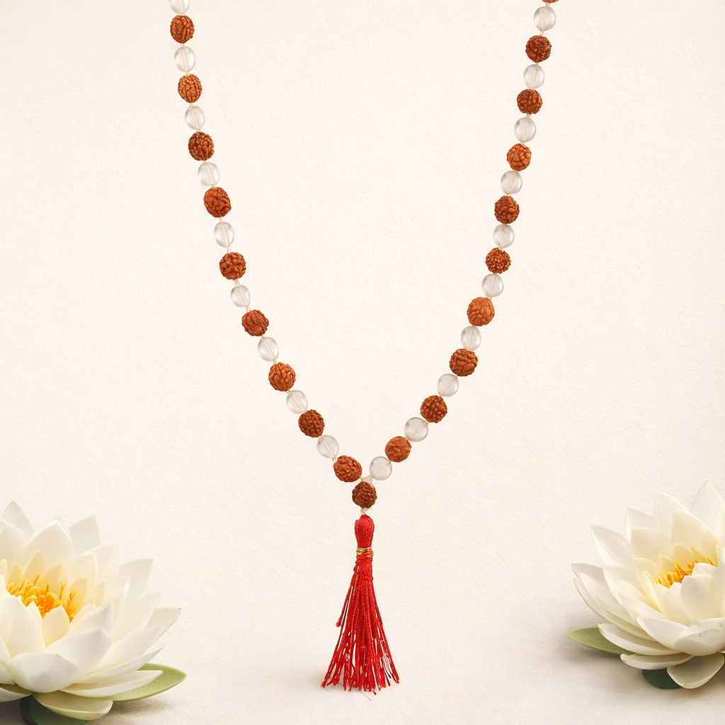 Sphatik and Rudraksha Mala - 108+1 Beads