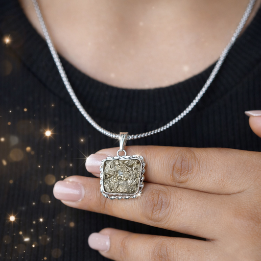 Silver Plated Raw Pyrite Stone Pendant