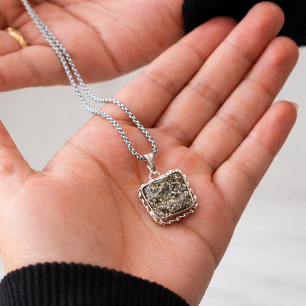 Silver Plated Raw Pyrite Stone Pendant