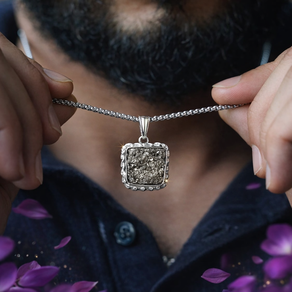Silver Plated Raw Pyrite Stone Pendant