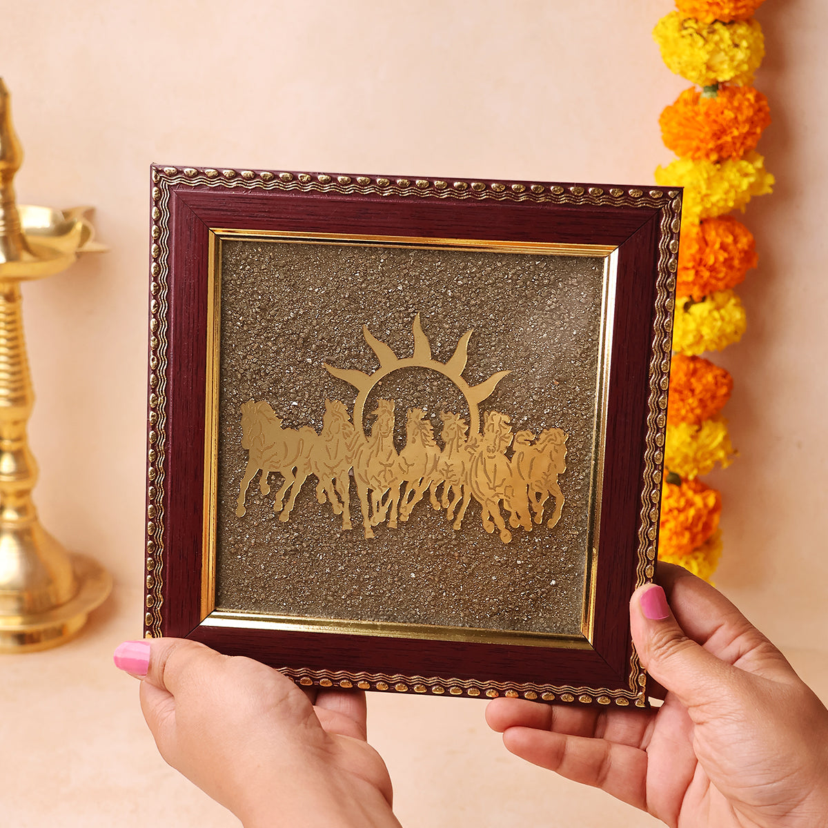 7 Horses on Raw Pyrite Frame